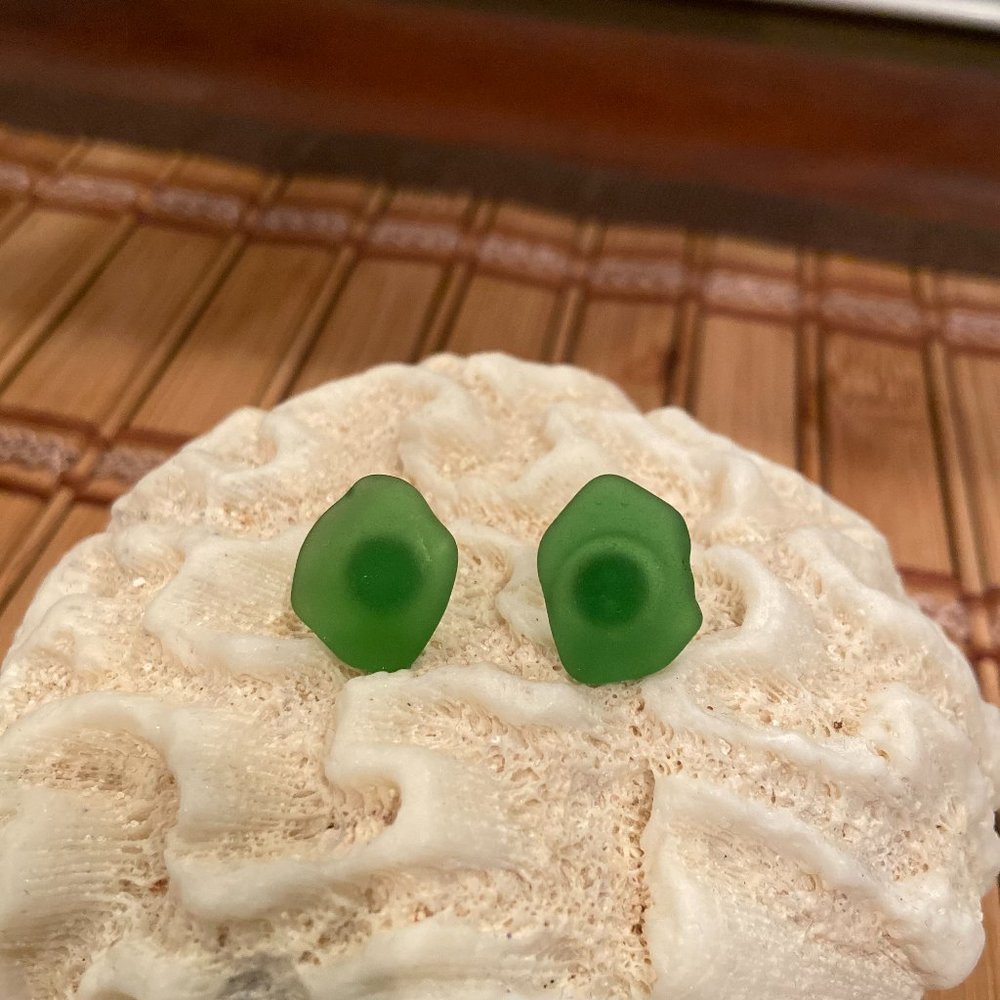 Emerald Green Sea Glass Studded Earrings